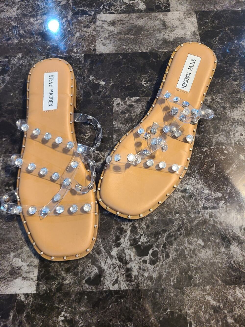 Steve Madden size 7 women's Lyna clear pvc and rhinestone sandals